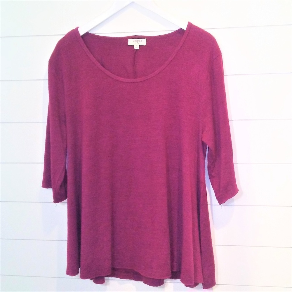 Umgee USA Magenta Purple 3/4 Sleeve Scoop Neck Flare Tunic Top Large
